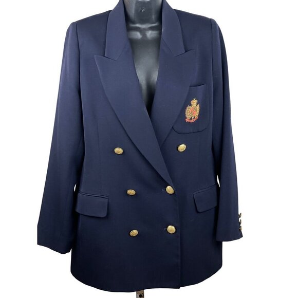 Charter club womens jacket vintage size 12 navy blue gold buttons double breaste - Picture 1 of 9
